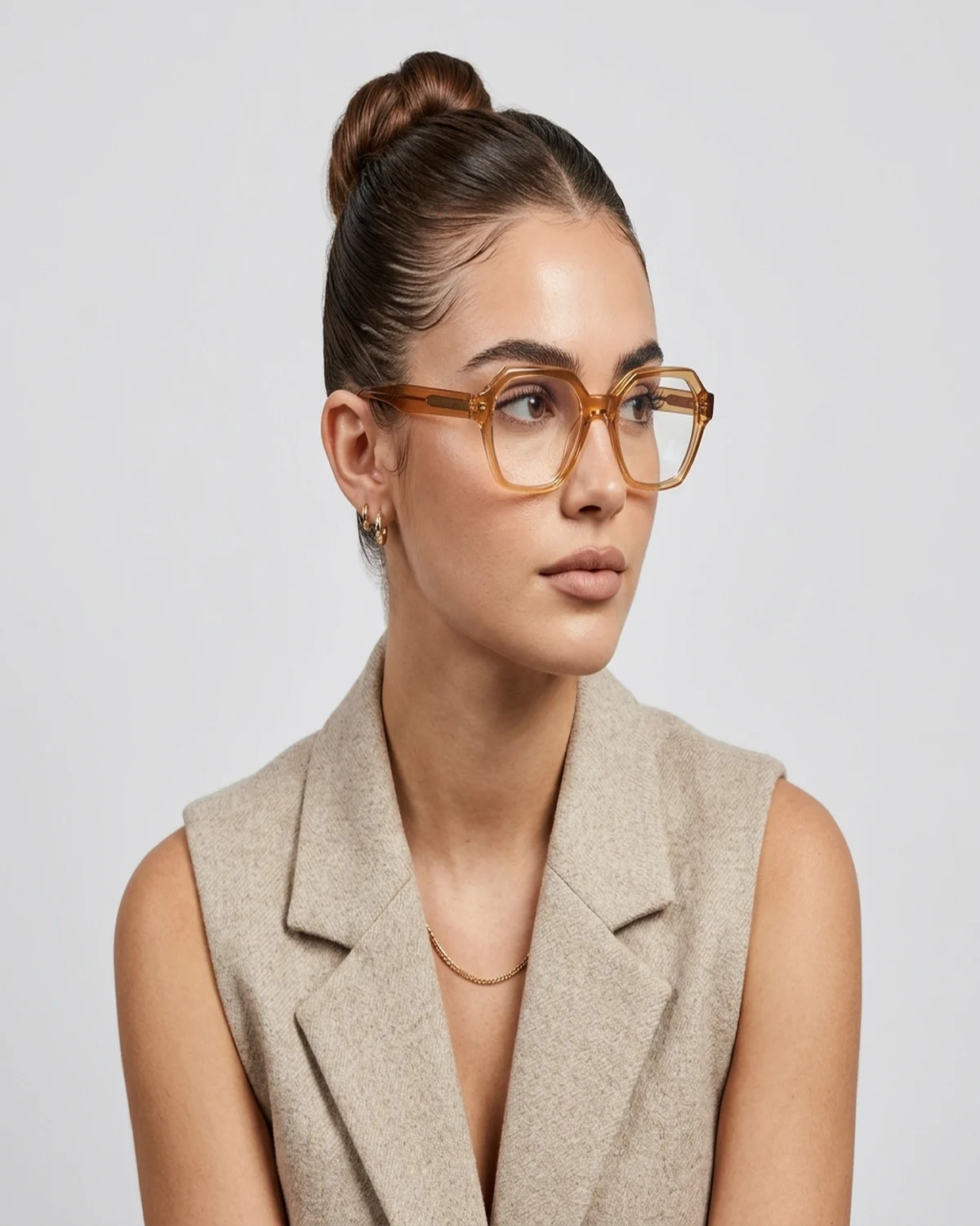 Model wearing Bevelled Amber