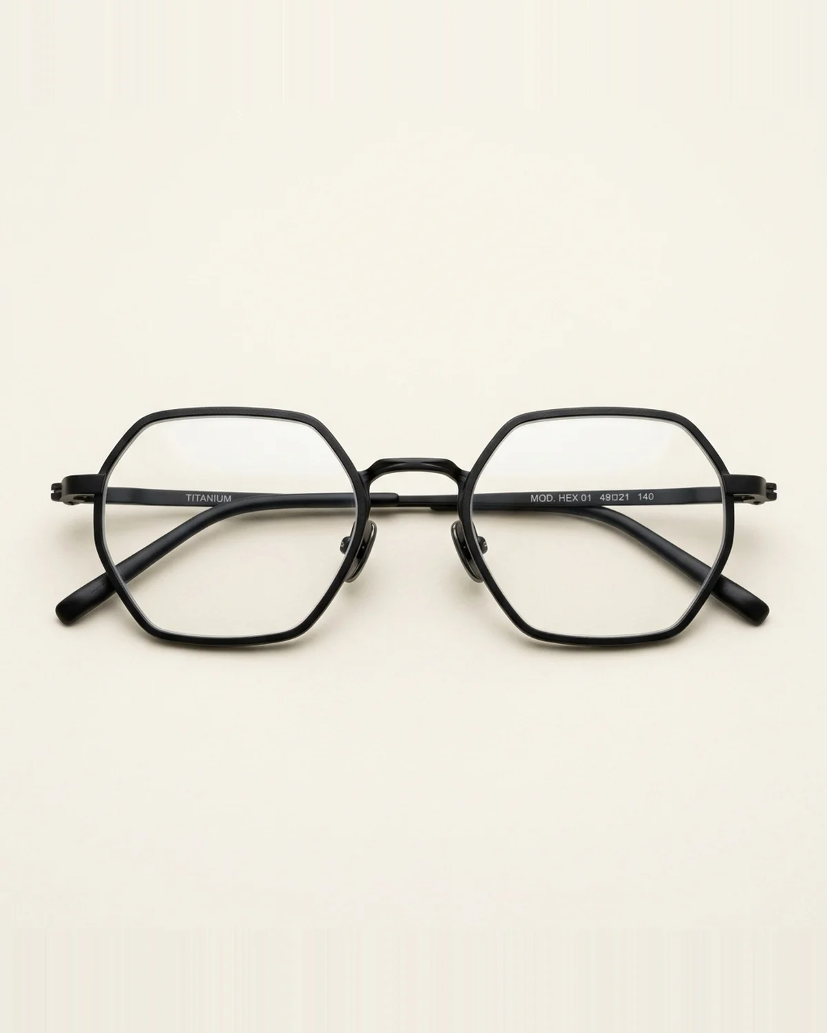 Hexa Black in Matte Obsidian Titanium with Clear lenses